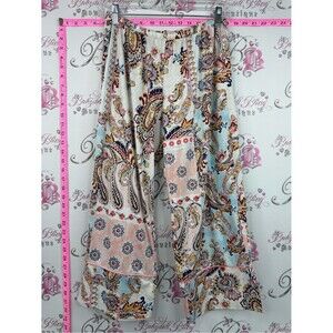 Pants patches Boho Paisley Patchwork Wide Leg Pants - Cream, Pink, Blue